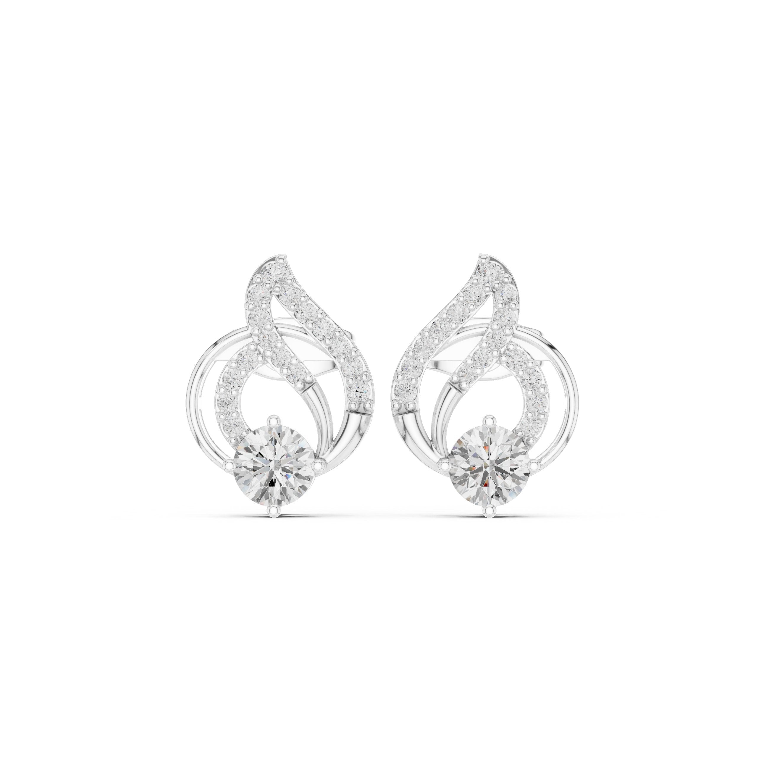 Geometric Loop Diamond Stud Earrings in White Gold - VYKA Diamonds