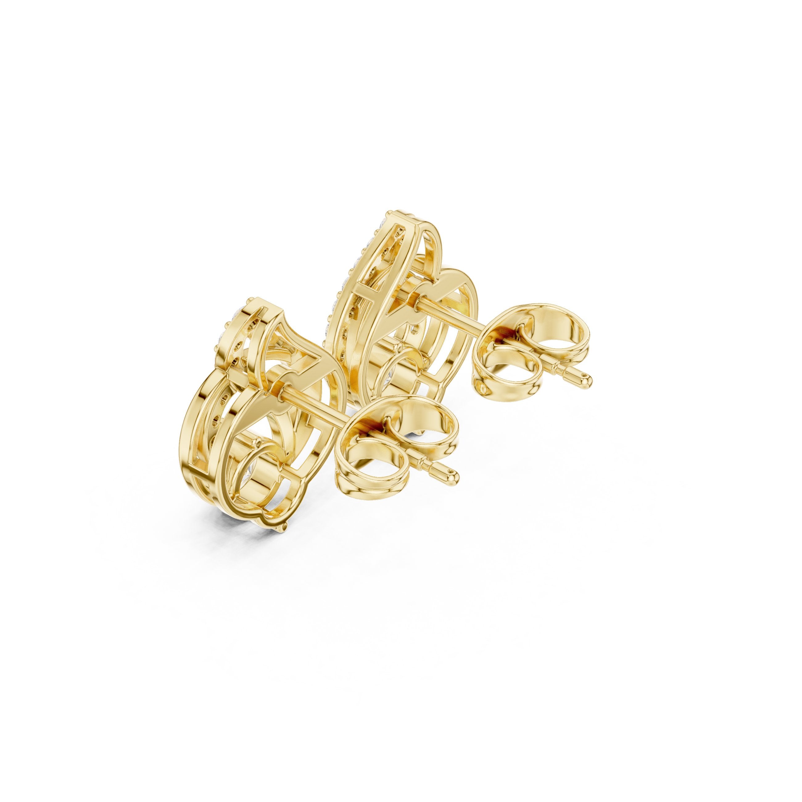 Geometric Loop Diamond Stud Earrings in Yellow Gold - VYKA Diamonds