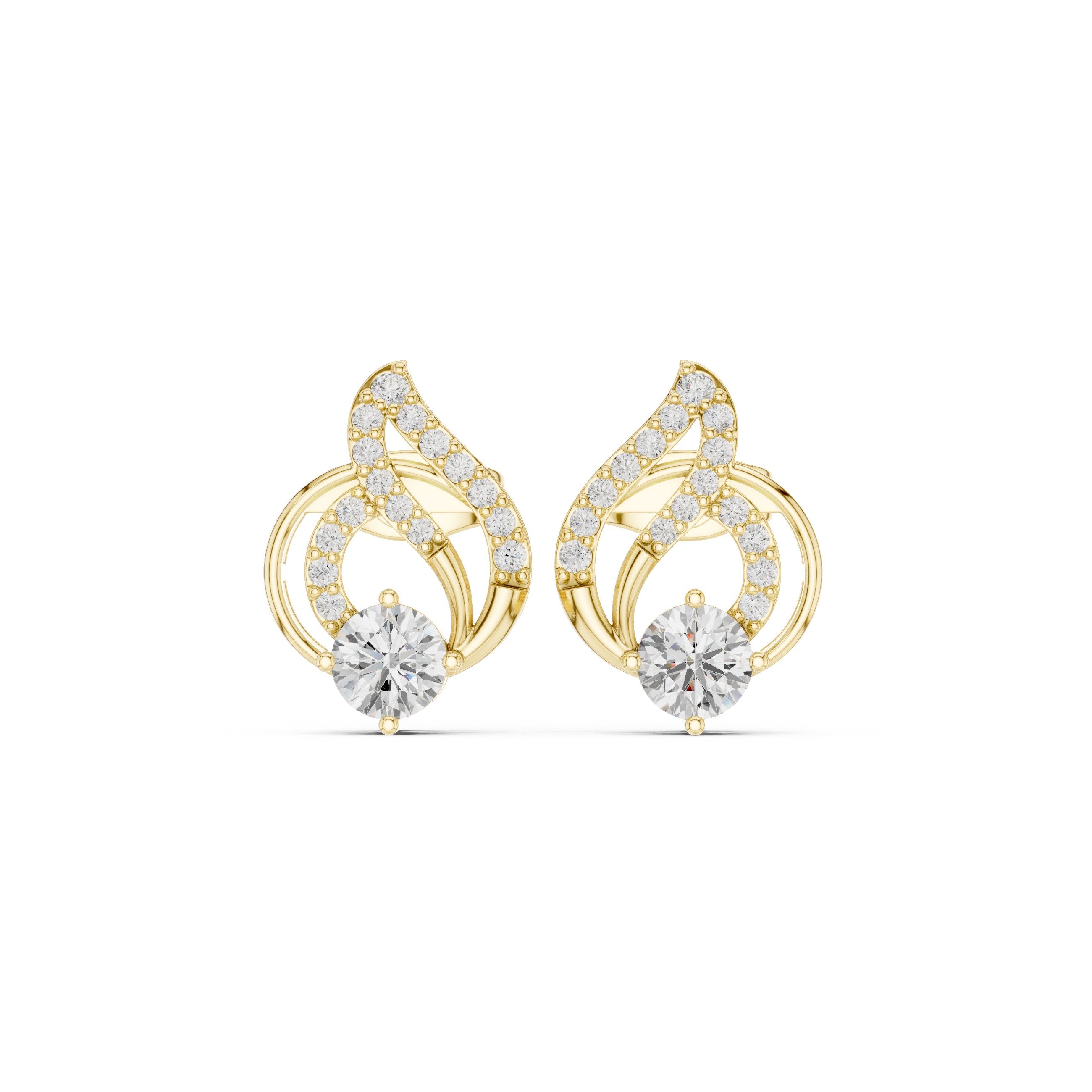 Geometric Loop Diamond Stud Earrings in Yellow Gold - VYKA Diamonds