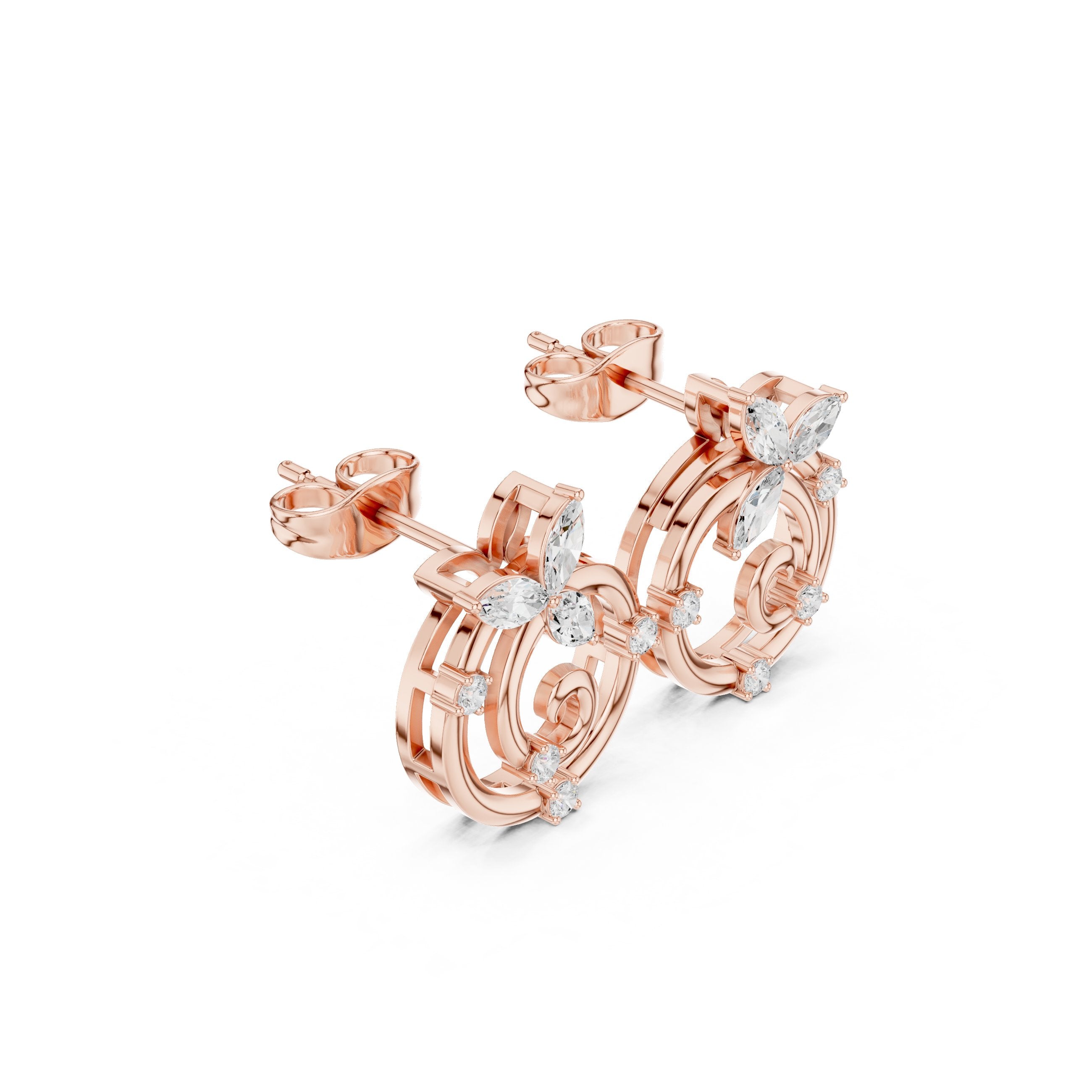 Pave Loop Diamond Stud Earrings in Rose Gold - VYKA Diamonds