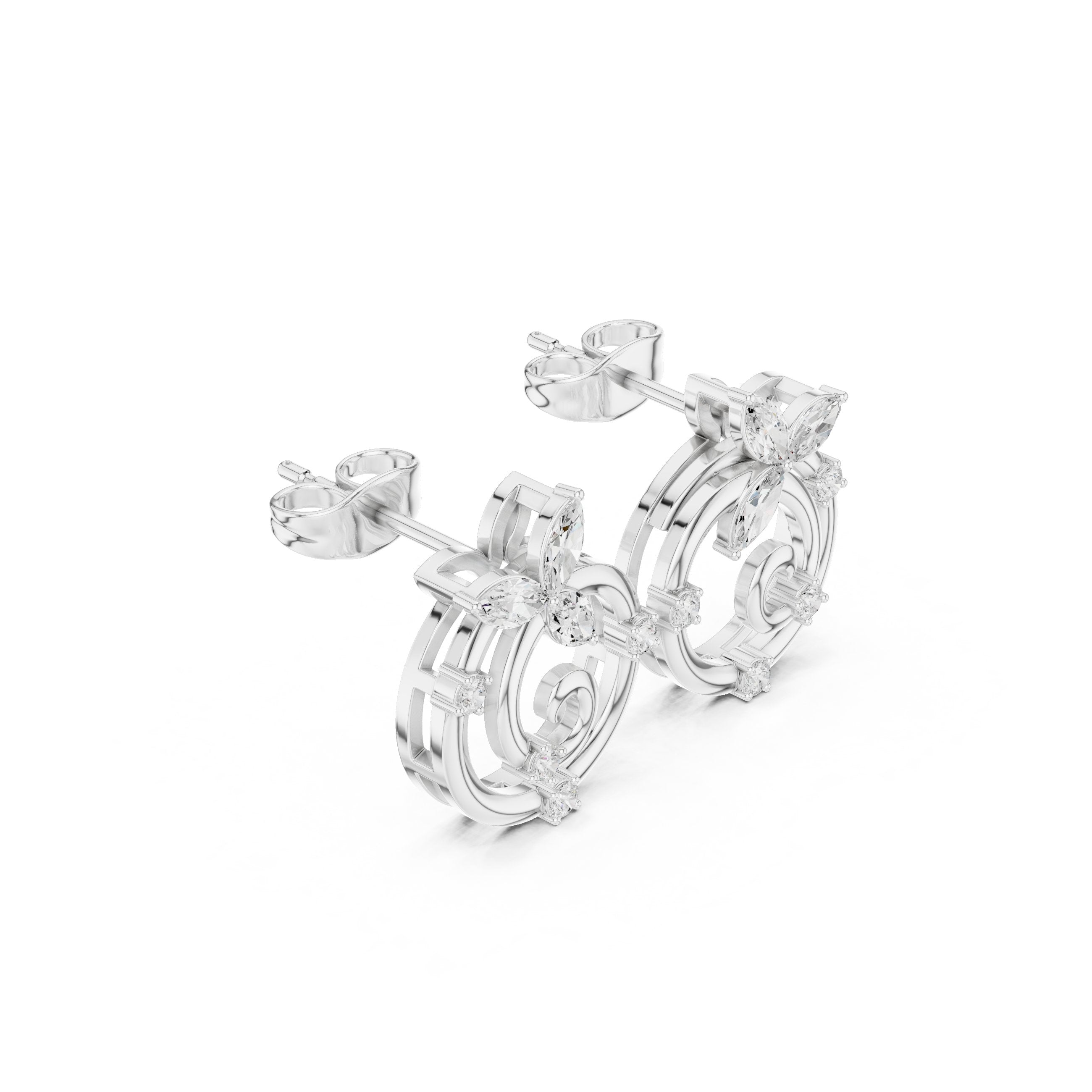 Pave Loop Diamond Stud Earrings in White Gold - VYKA Diamonds