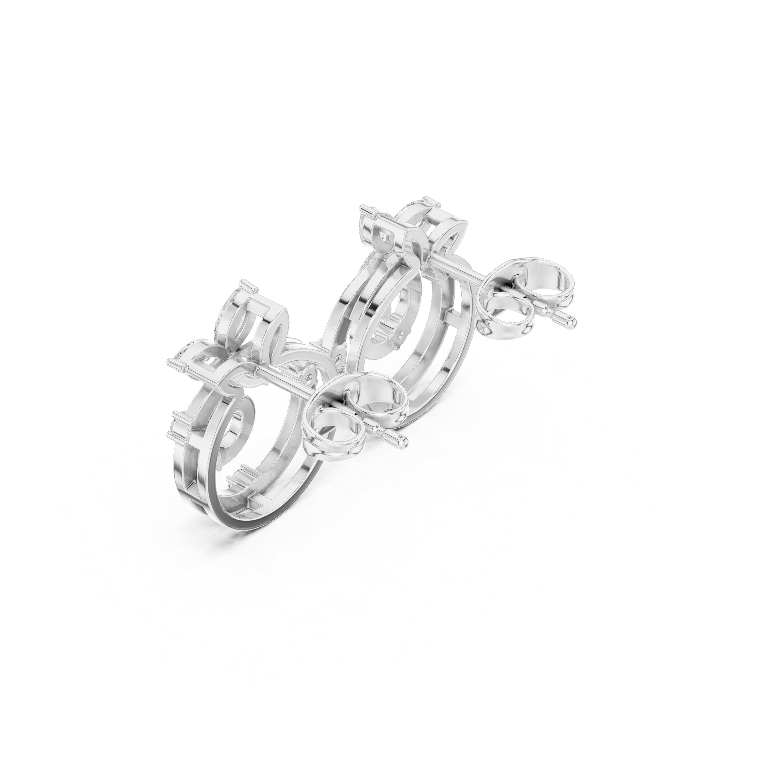 Pave Loop Diamond Stud Earrings in White Gold - VYKA Diamonds