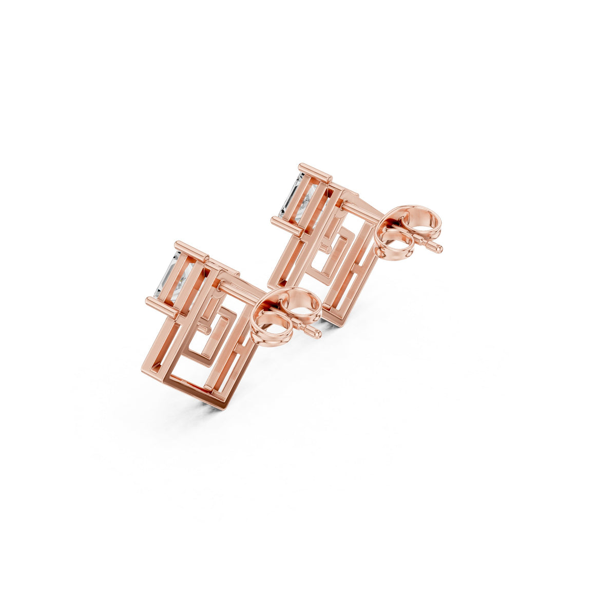 Kite Princess Square Frame Diamond Stud Earrings
