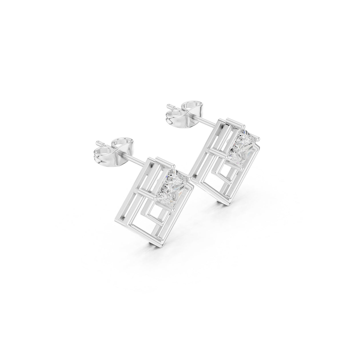 Kite Princess Square Frame Diamond Stud Earrings