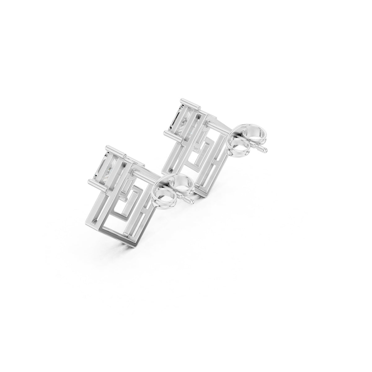 Kite Princess Square Frame Diamond Stud Earrings