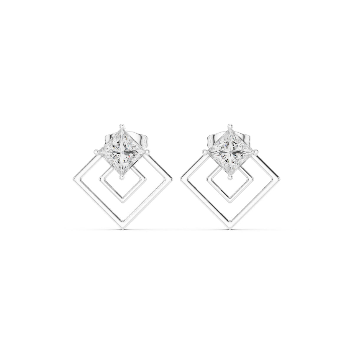 Kite Princess Square Frame Diamond Stud Earrings