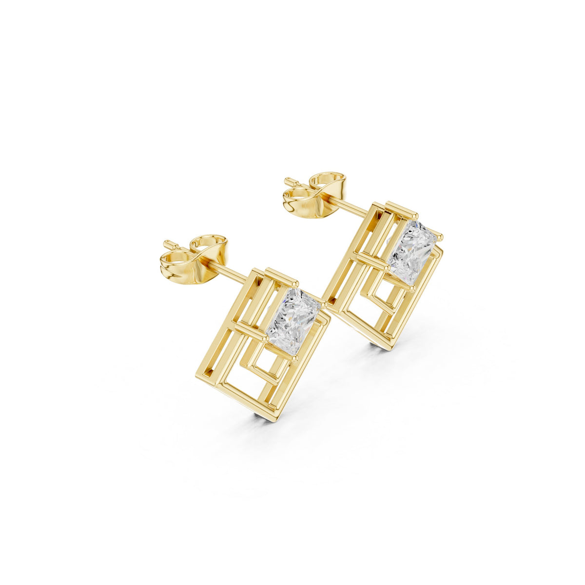 Kite Princess Square Frame Diamond Stud Earrings