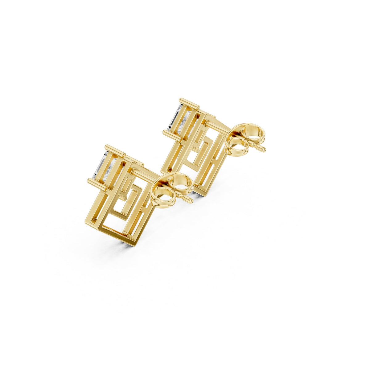 Kite Princess Square Frame Diamond Stud Earrings