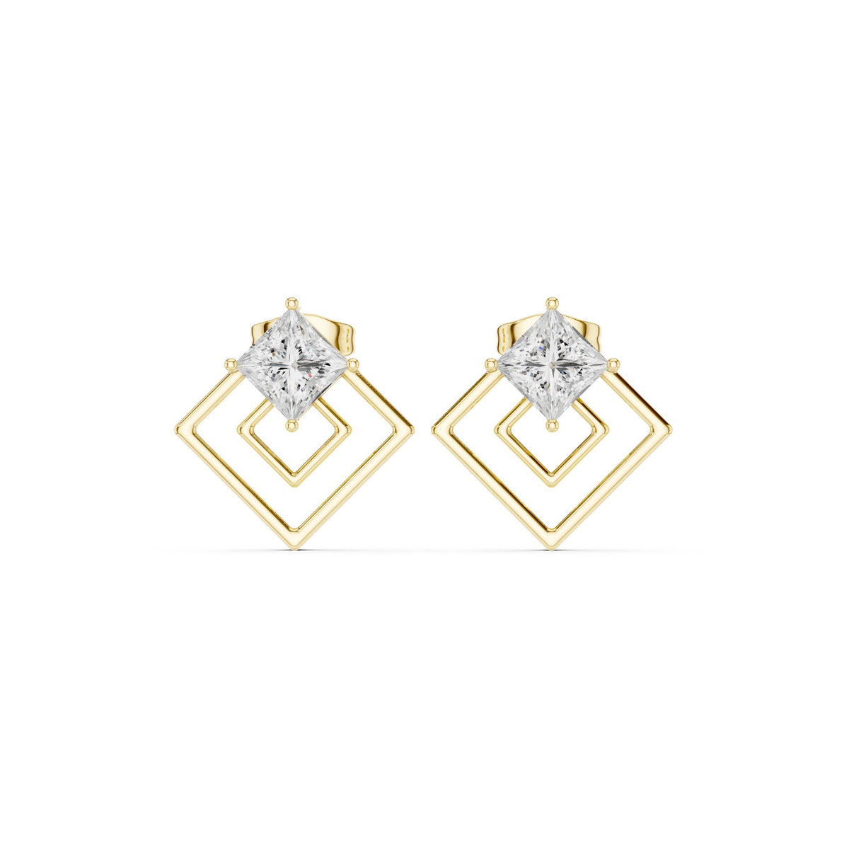 Kite Princess Square Frame Diamond Stud Earrings