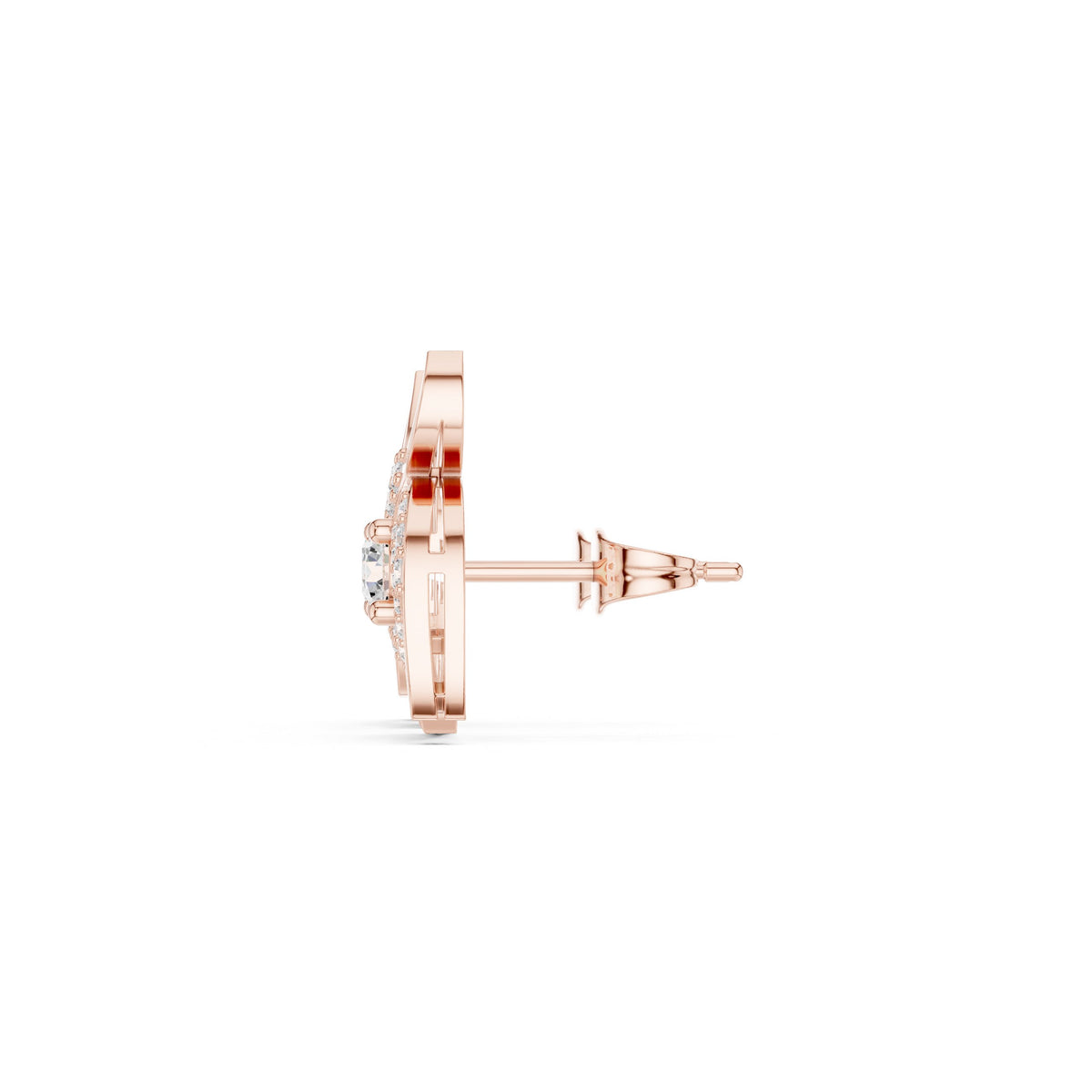 Wing Scroll Round Diamond Stud Earrings
