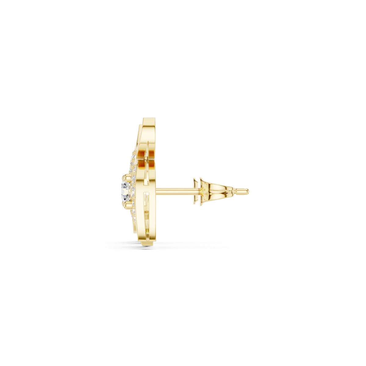 Wing Scroll Round Diamond Stud Earrings