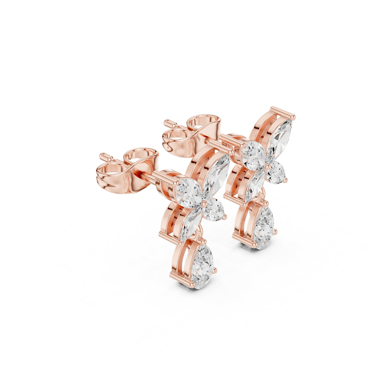 Marquise Butterfly Pear Drop Diamond Earrings