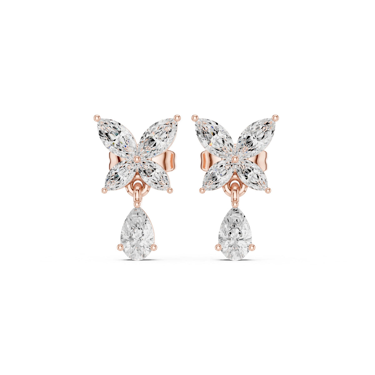 Marquise Butterfly Pear Drop Diamond Earrings in Rose Gold - VYKA Diamonds