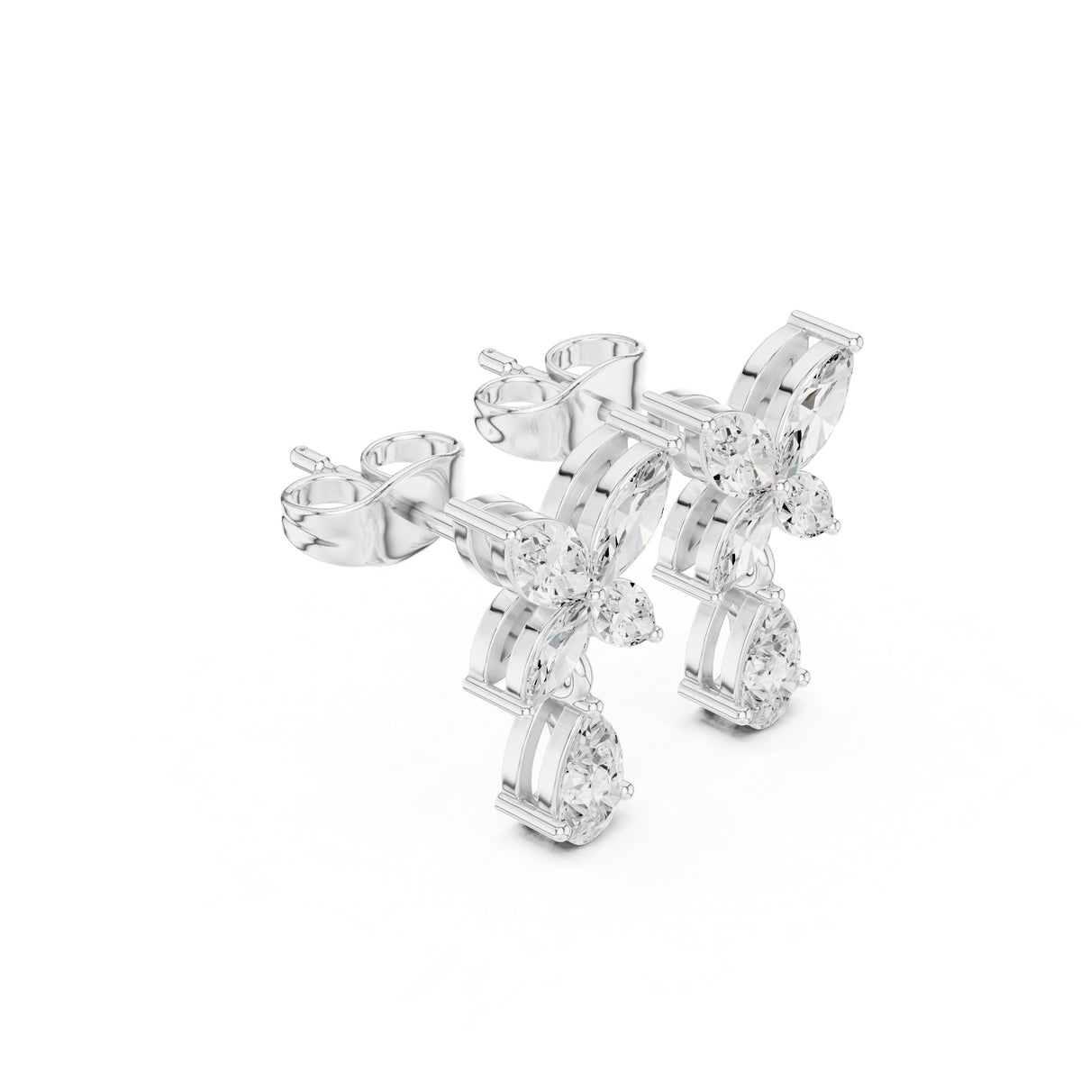Marquise Butterfly Pear Drop Diamond Earrings