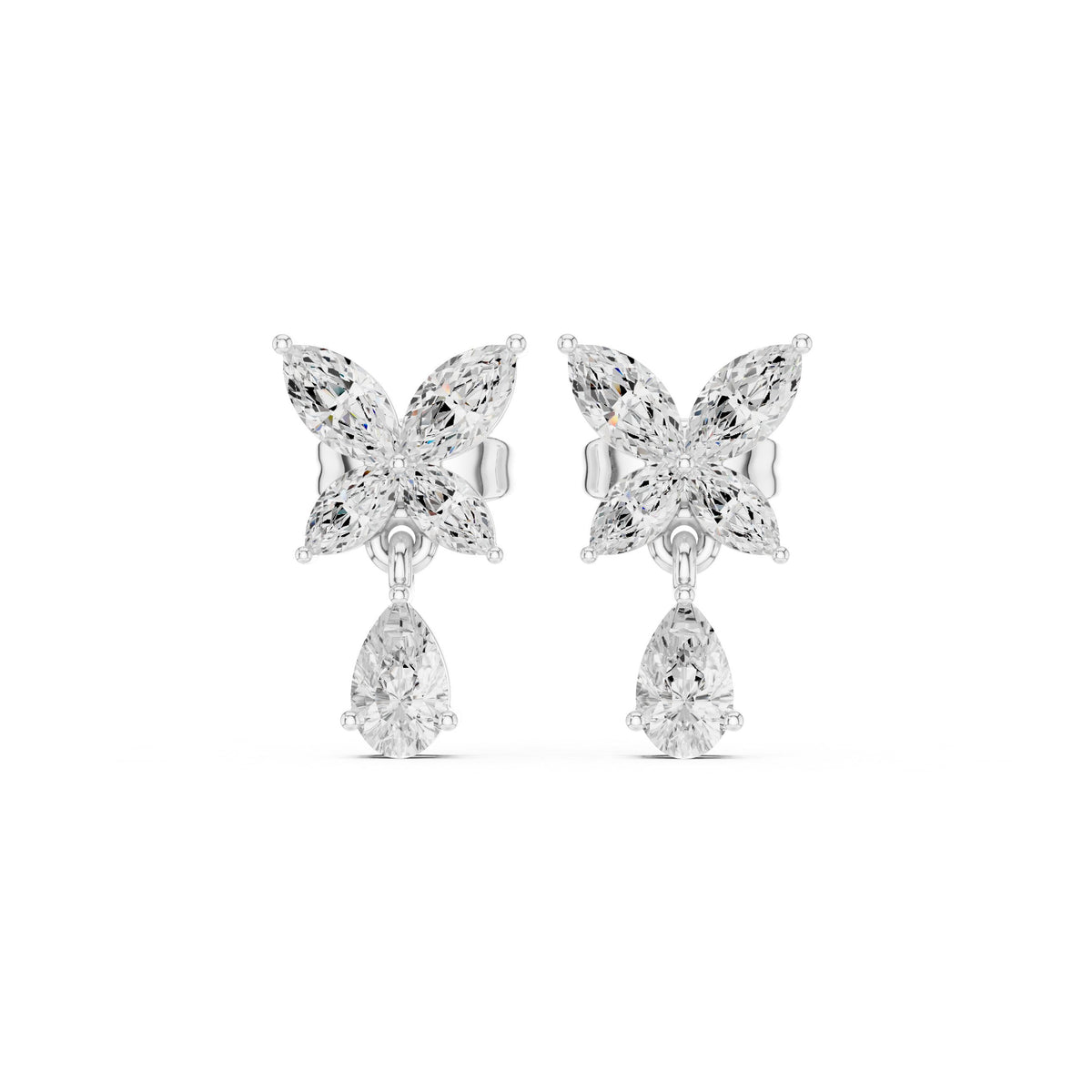 Marquise Butterfly Pear Drop Diamond Earrings in White Gold - VYKA Diamonds