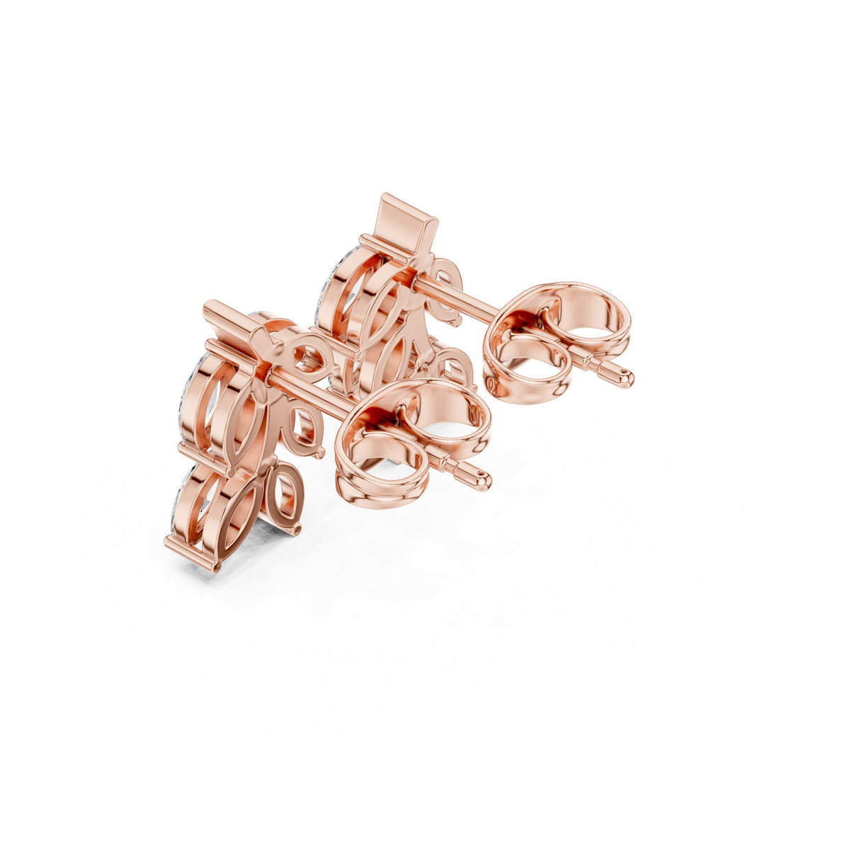 Marquise Leaf Sprig Diamond Stud Earrings in Rose Gold - VYKA Diamonds