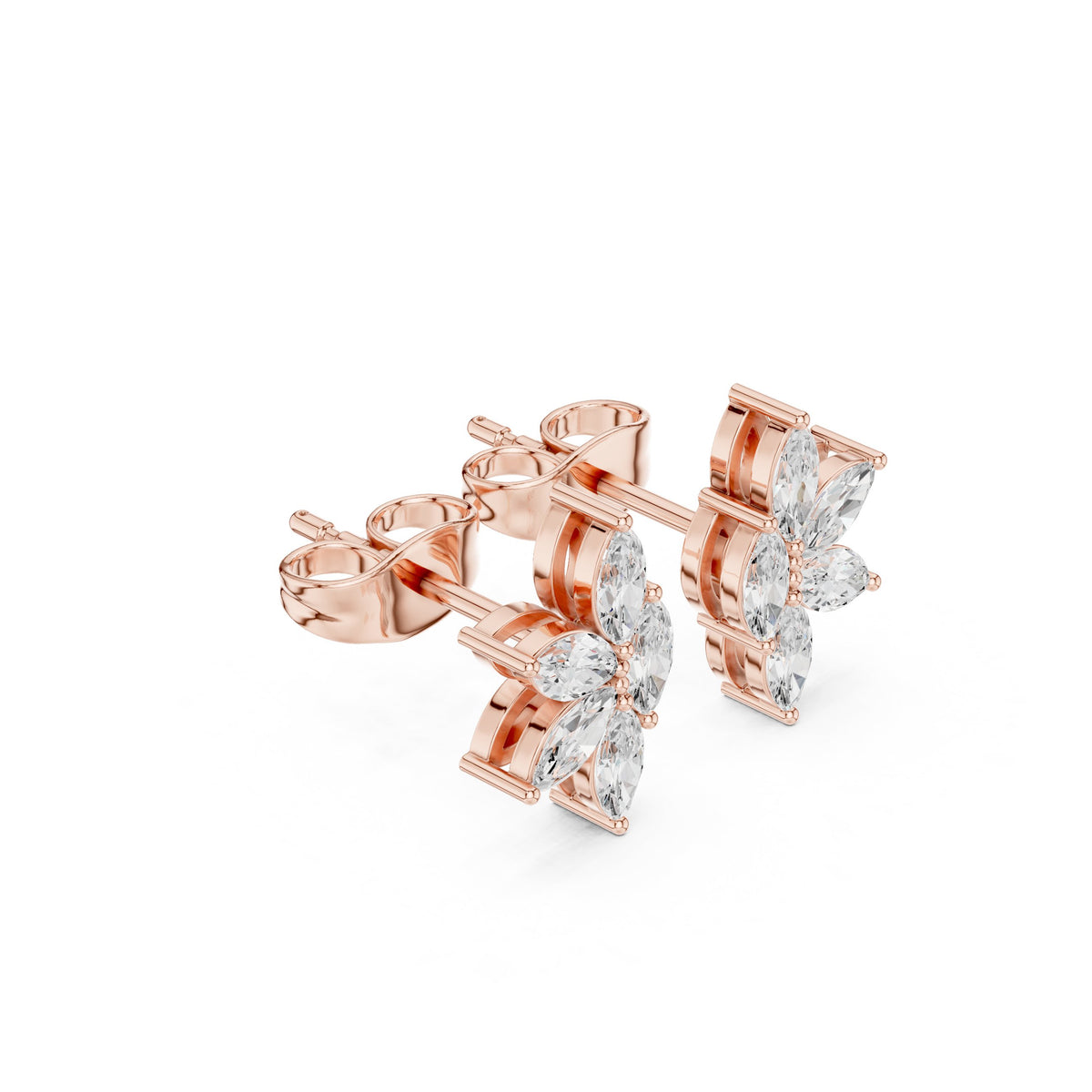 Marquise Five Petal Flower Diamond Stud Earrings in Rose Gold - VYKA Diamonds