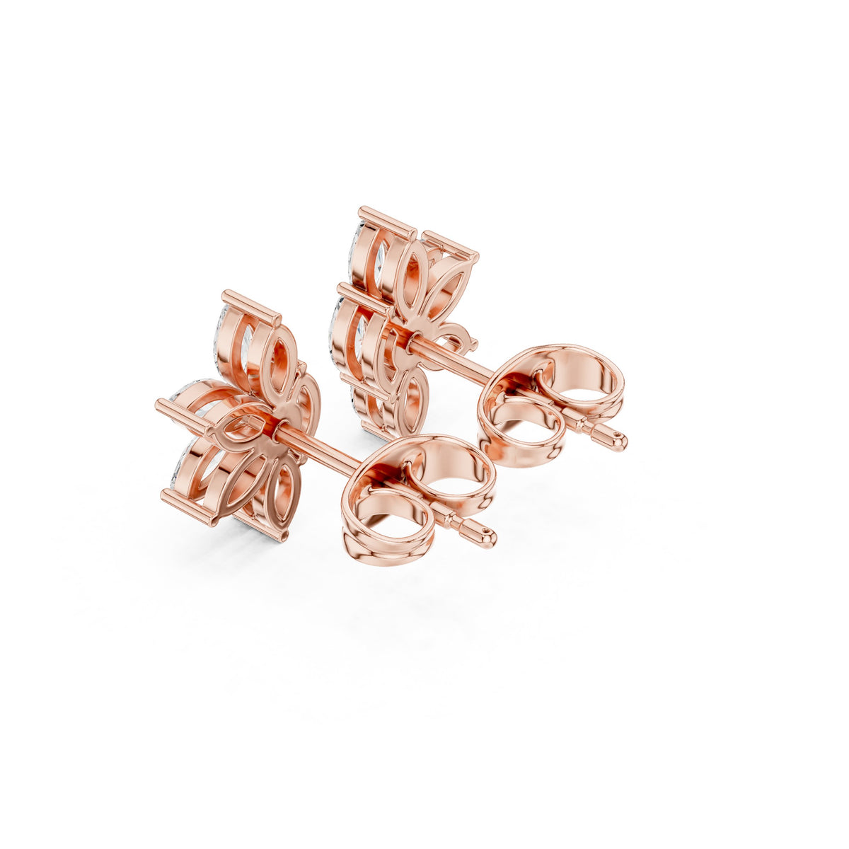 Marquise Five Petal Flower Diamond Stud Earrings in Rose Gold - VYKA Diamonds