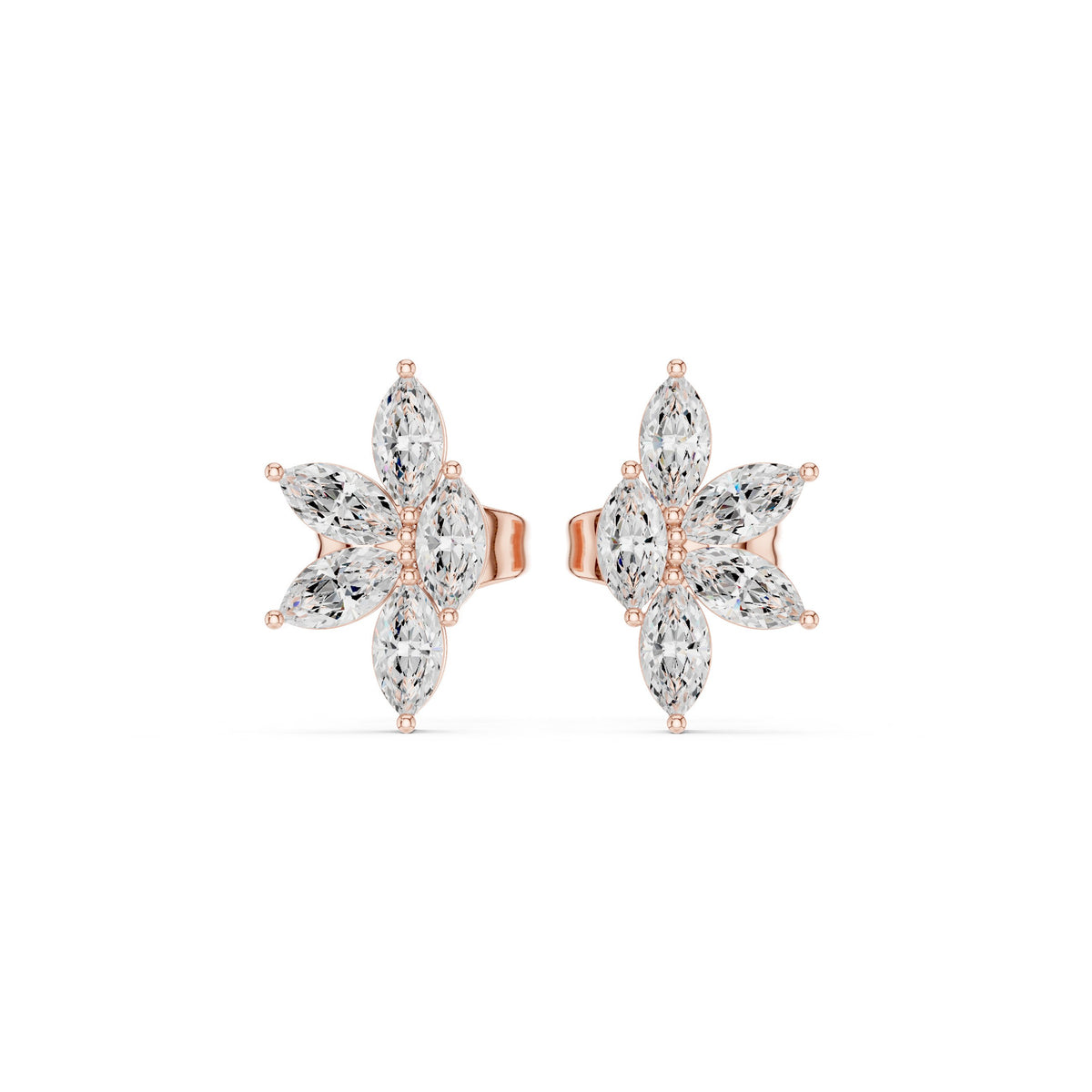 Marquise Five Petal Flower Diamond Stud Earrings in Rose Gold - VYKA Diamonds