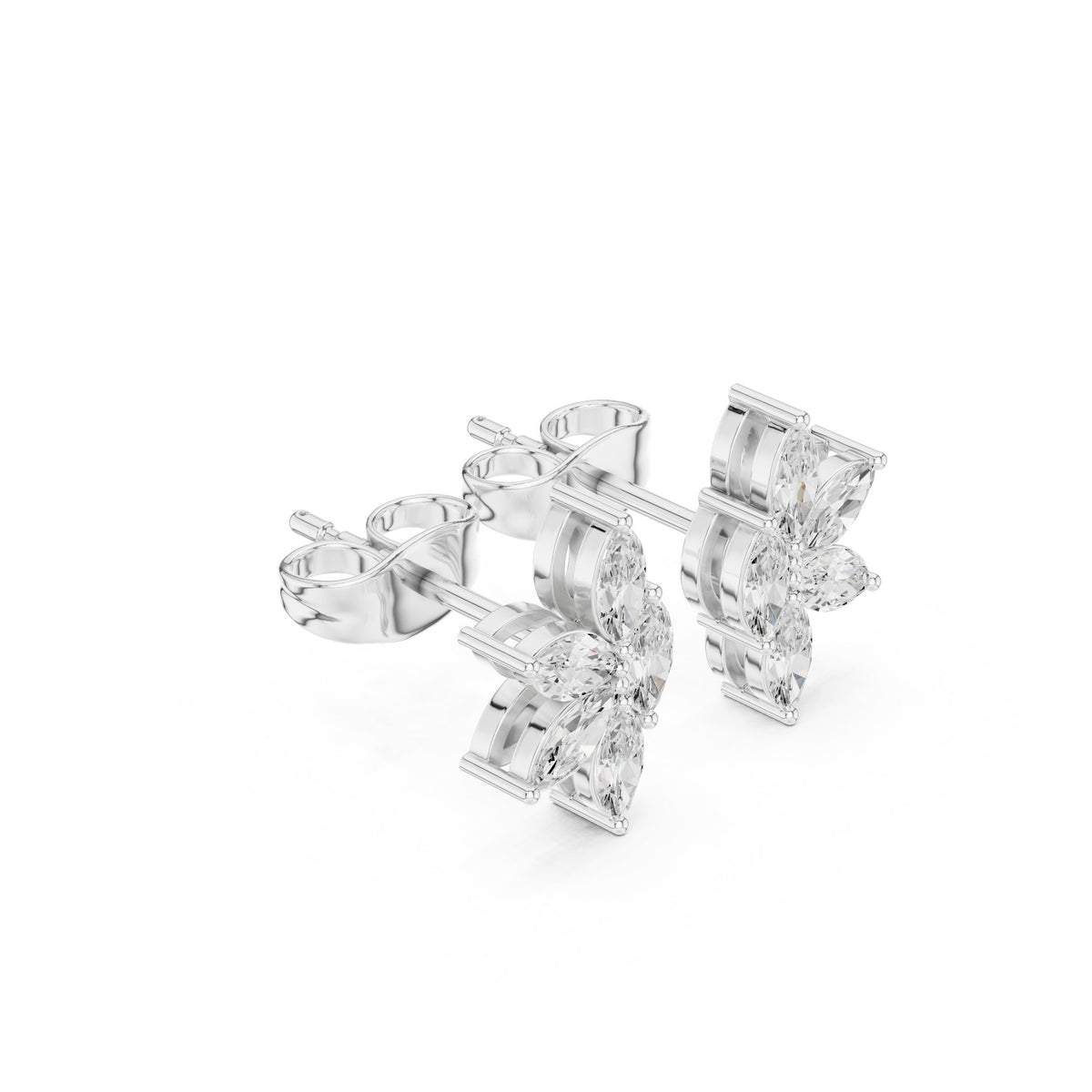 Marquise Five Petal Flower Diamond Stud Earrings