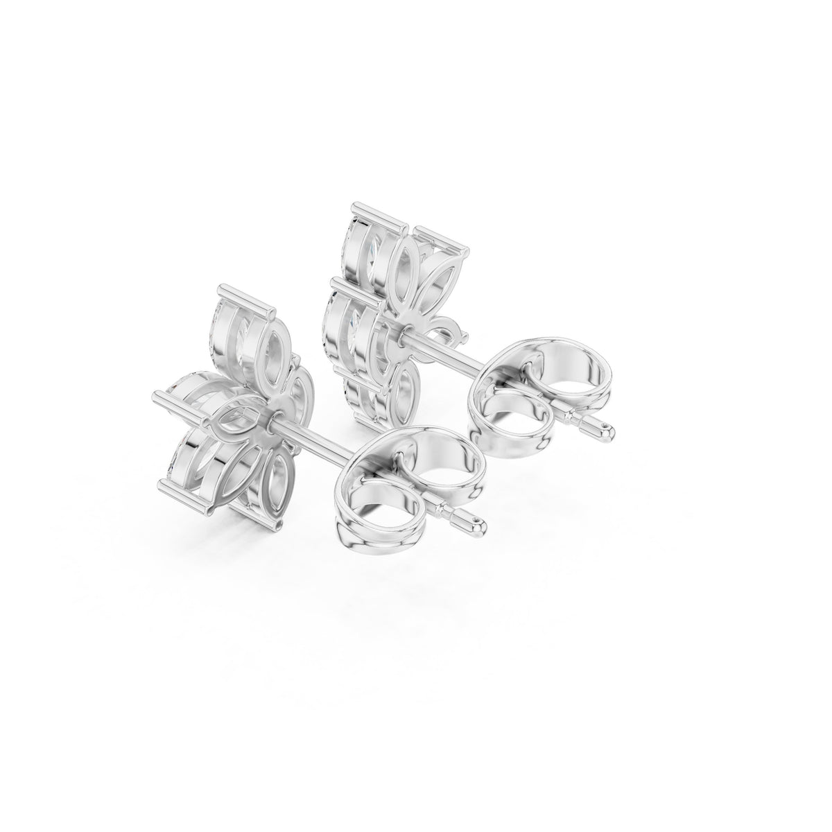 Marquise Five Petal Flower Diamond Stud Earrings