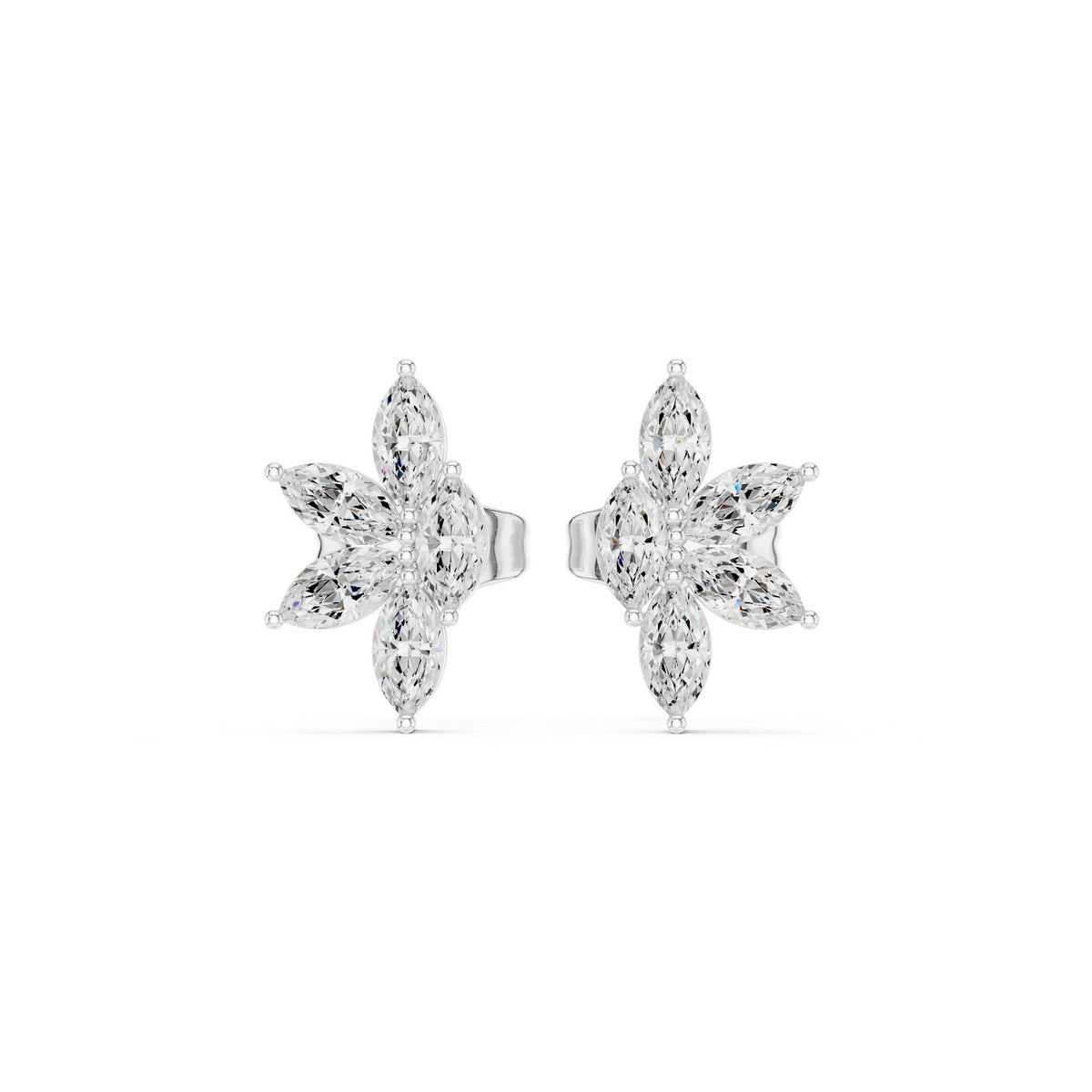 Marquise Five Petal Flower Diamond Stud Earrings in White Gold - VYKA Diamonds
