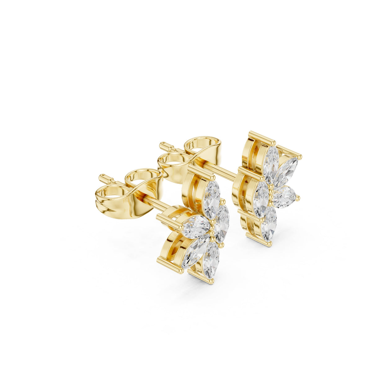 Marquise Five Petal Flower Diamond Stud Earrings