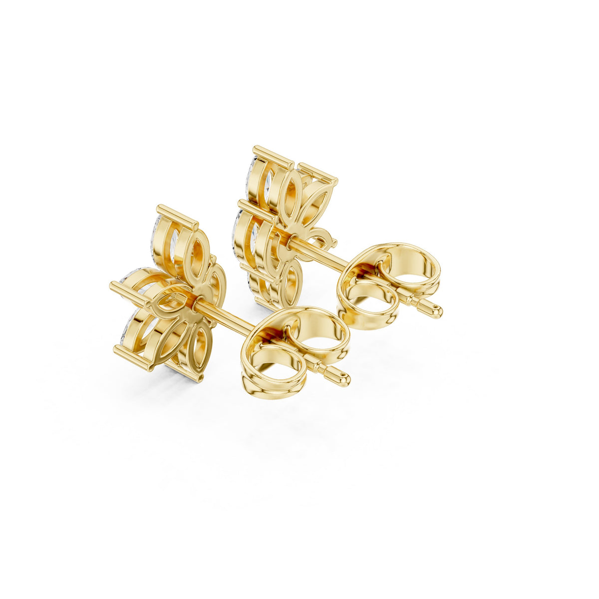 Marquise Five Petal Flower Diamond Stud Earrings