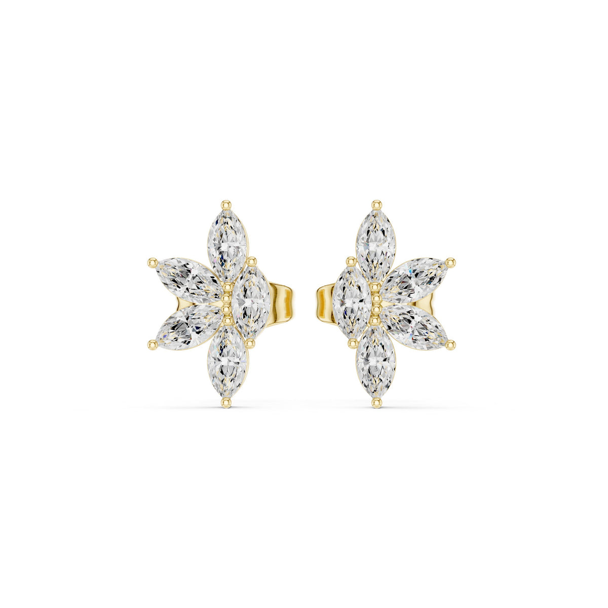 Marquise Five Petal Flower Diamond Stud Earrings
