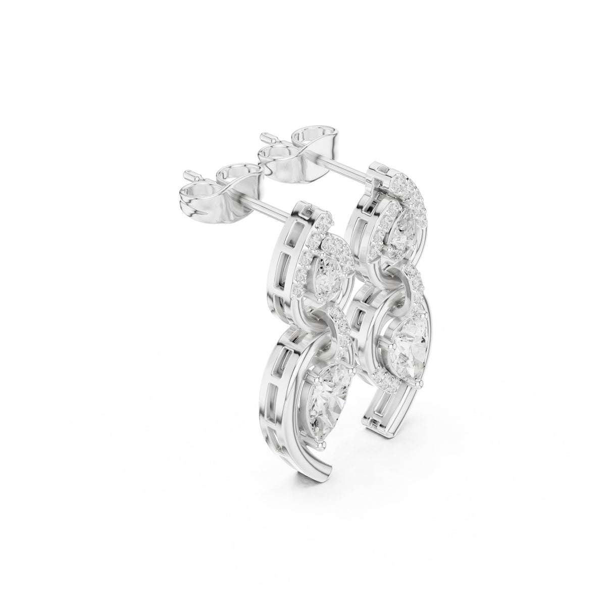 Pear Cascade Open Frame Diamond Drop Earrings in White Gold - VYKA Diamonds