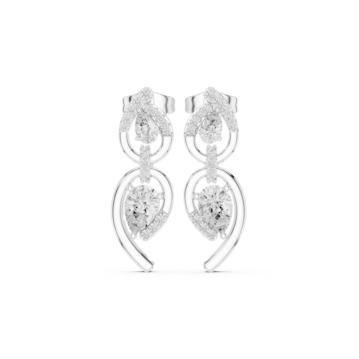 Pear Cascade Open Frame Diamond Drop Earrings in White Gold - VYKA Diamonds