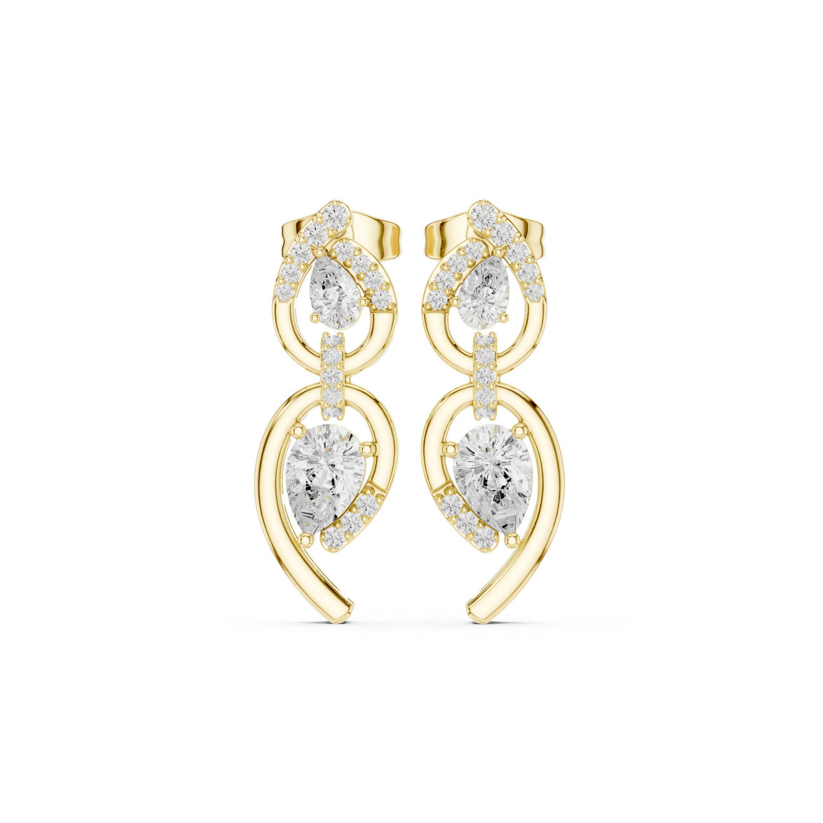 Pear Cascade Open Frame Diamond Drop Earrings in Yellow Gold - VYKA Diamonds