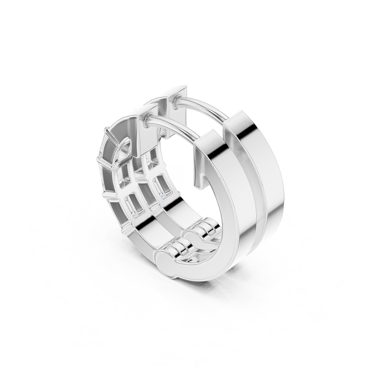 Emerald Cut Trio Diamond Huggie Earrings