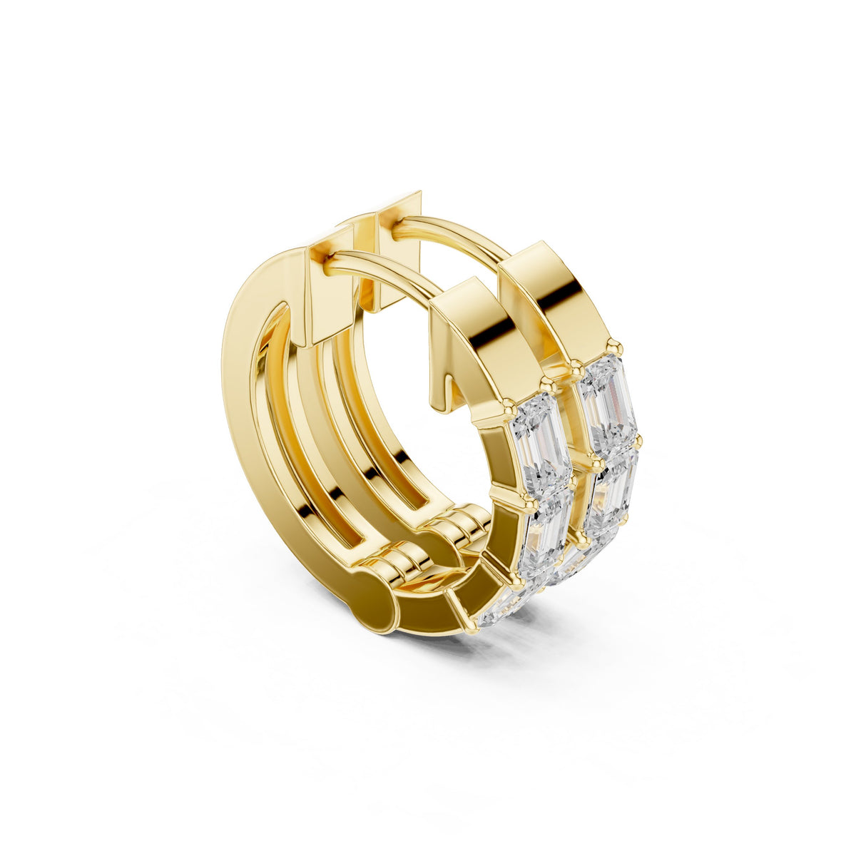 Emerald Cut Trio Diamond Huggie Earrings