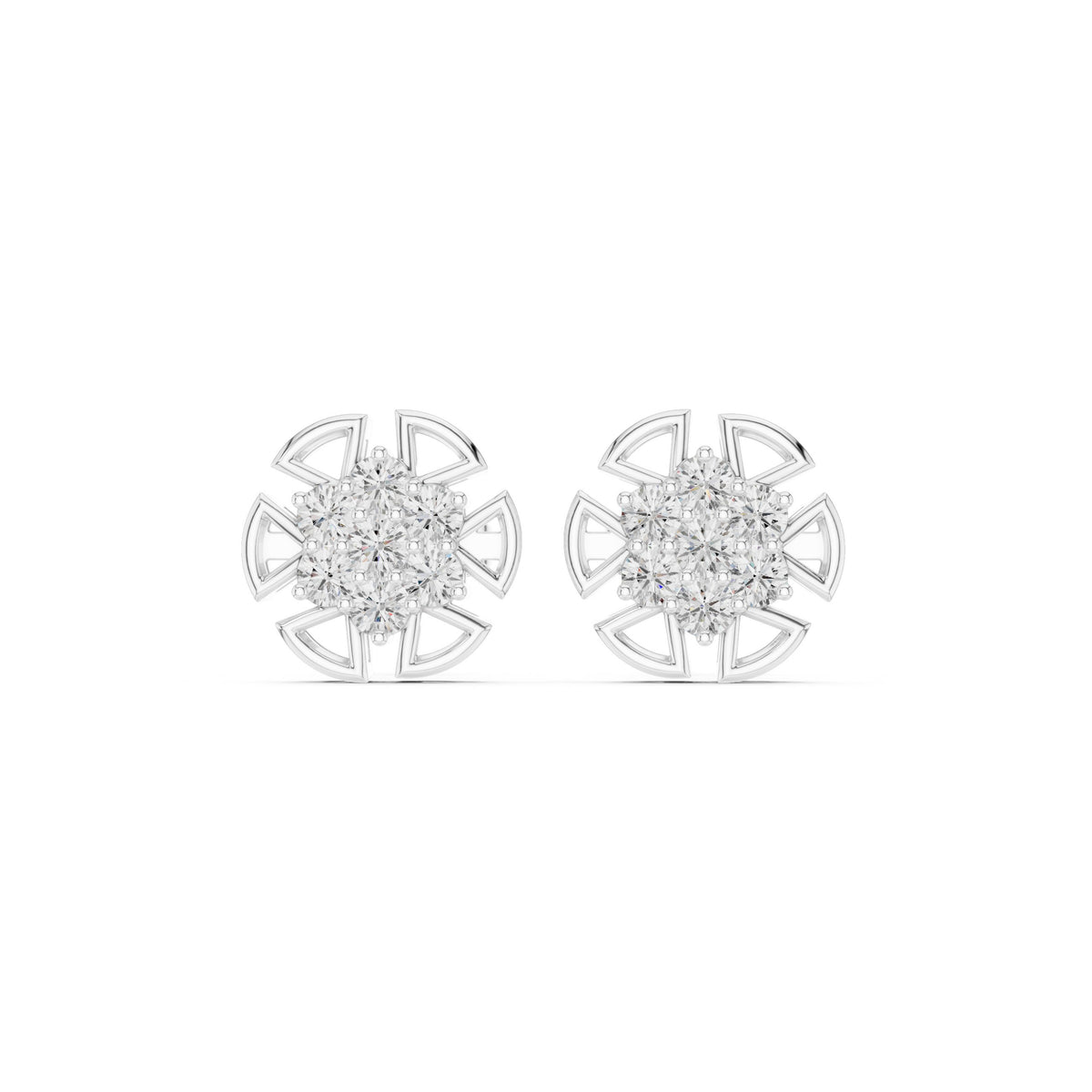 أقراط بتجمّع ألماس مستدير بأشعة in White Gold - VYKA Diamonds