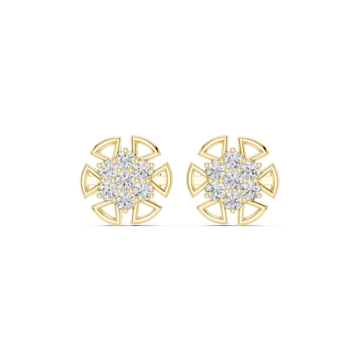 أقراط بتجمّع ألماس مستدير بأشعة in Yellow Gold - VYKA Diamonds