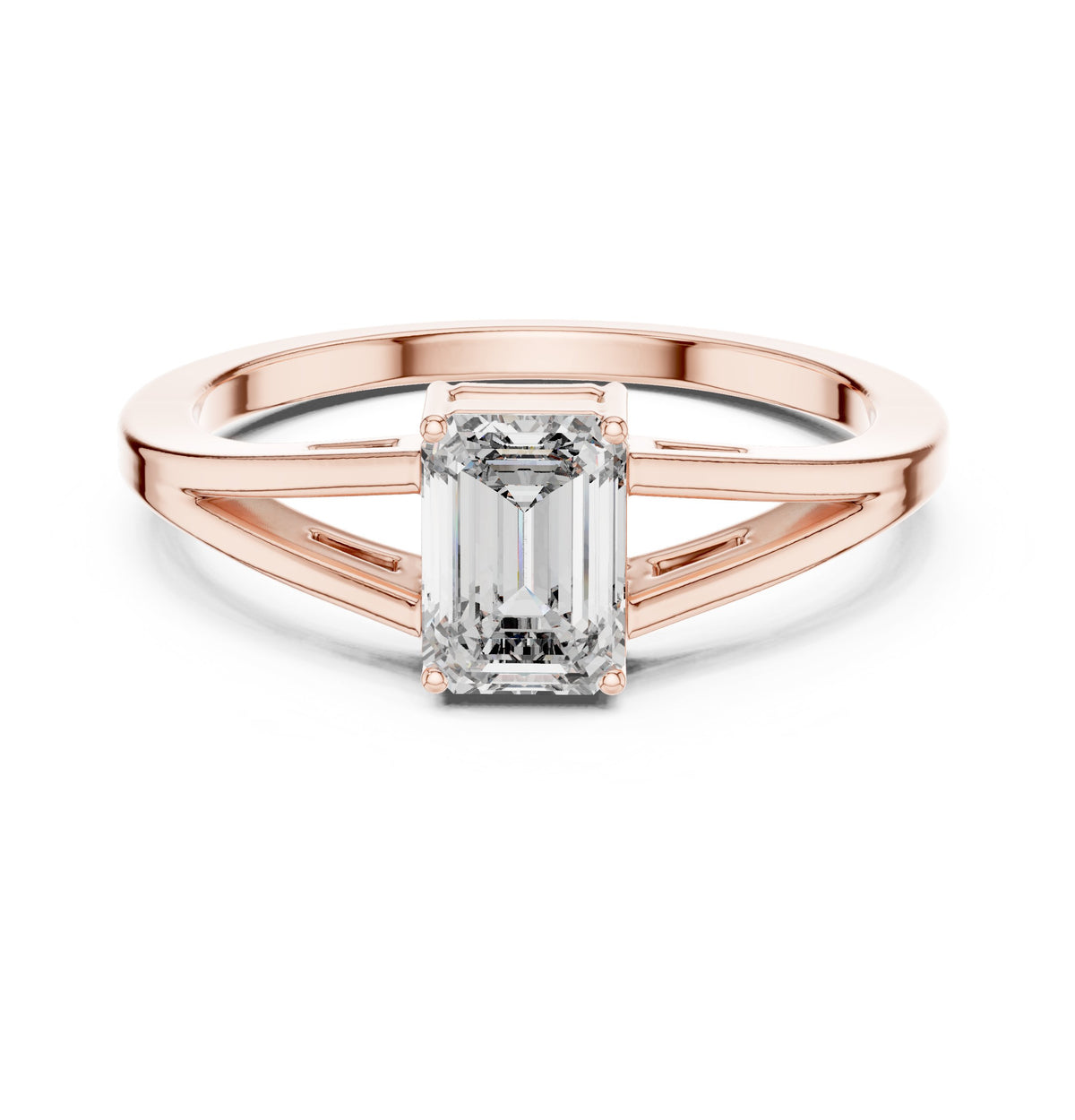 Emerald Cut Split Shank Solitaire Engagement Ring