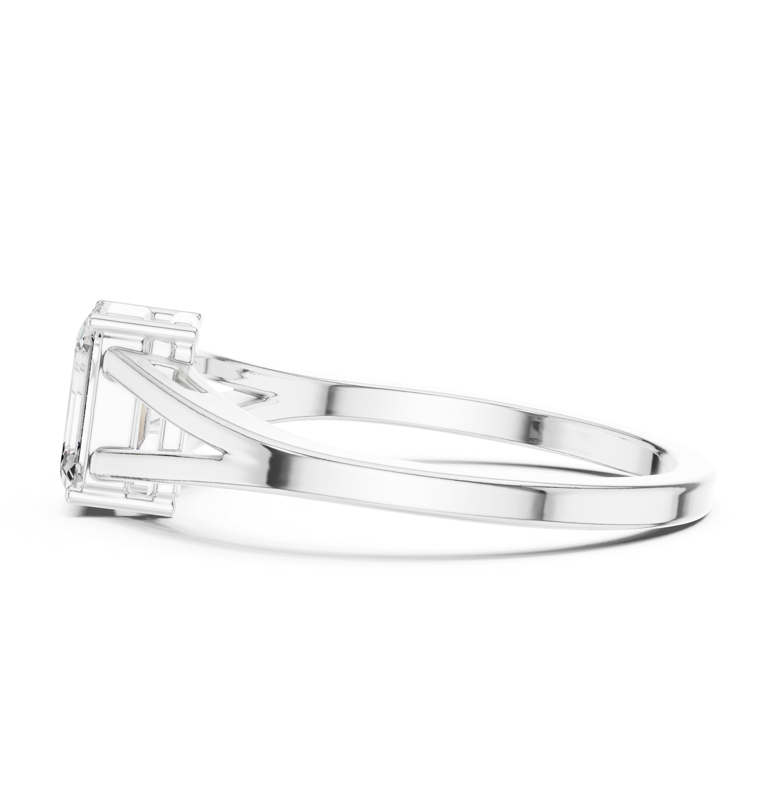 Emerald Cut Split Shank Solitaire Engagement Ring in White Gold - VYKA Diamonds