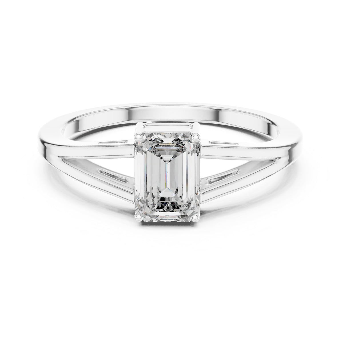 Emerald Cut Split Shank Solitaire Engagement Ring