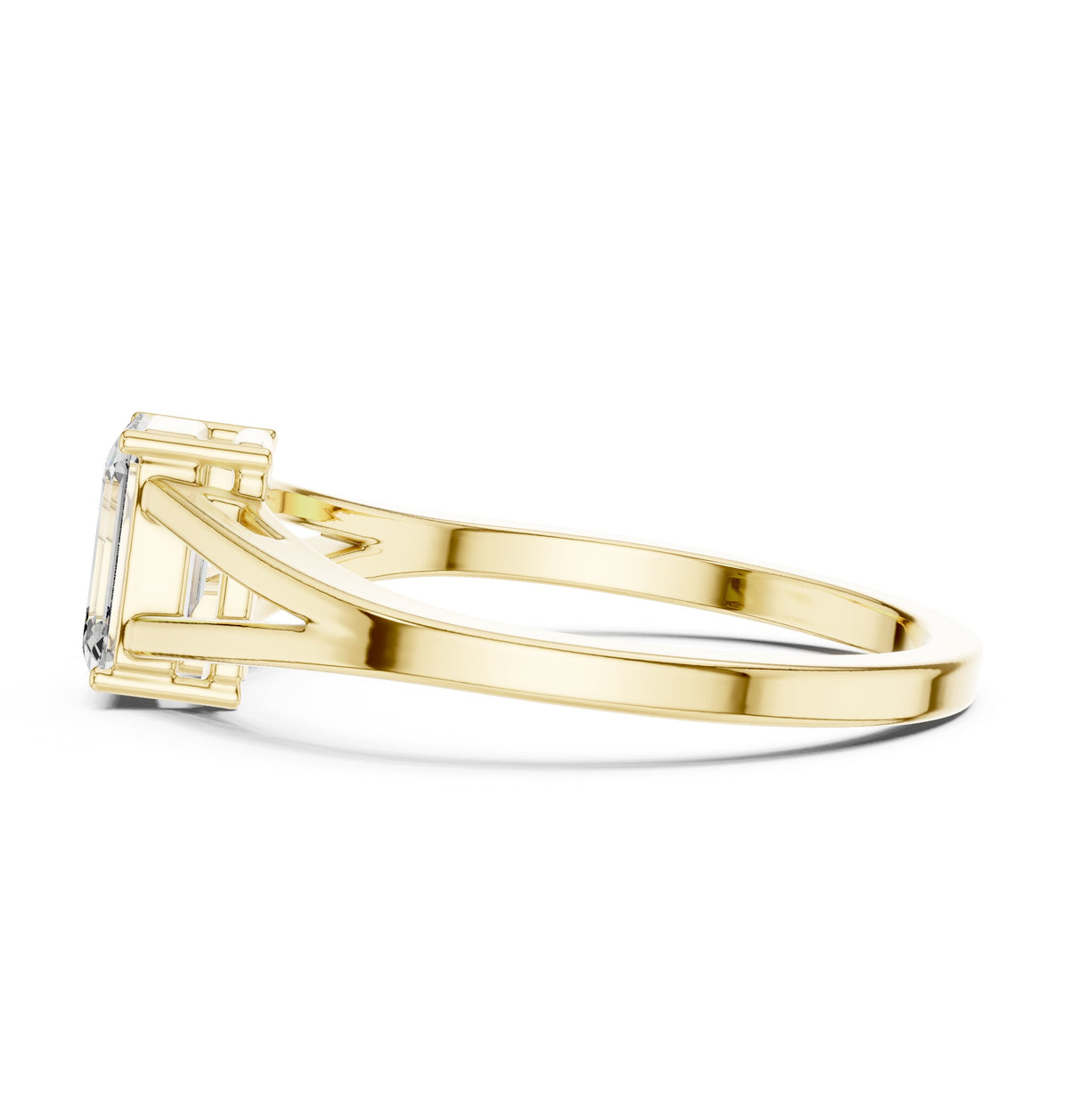 Emerald Cut Split Shank Solitaire Engagement Ring