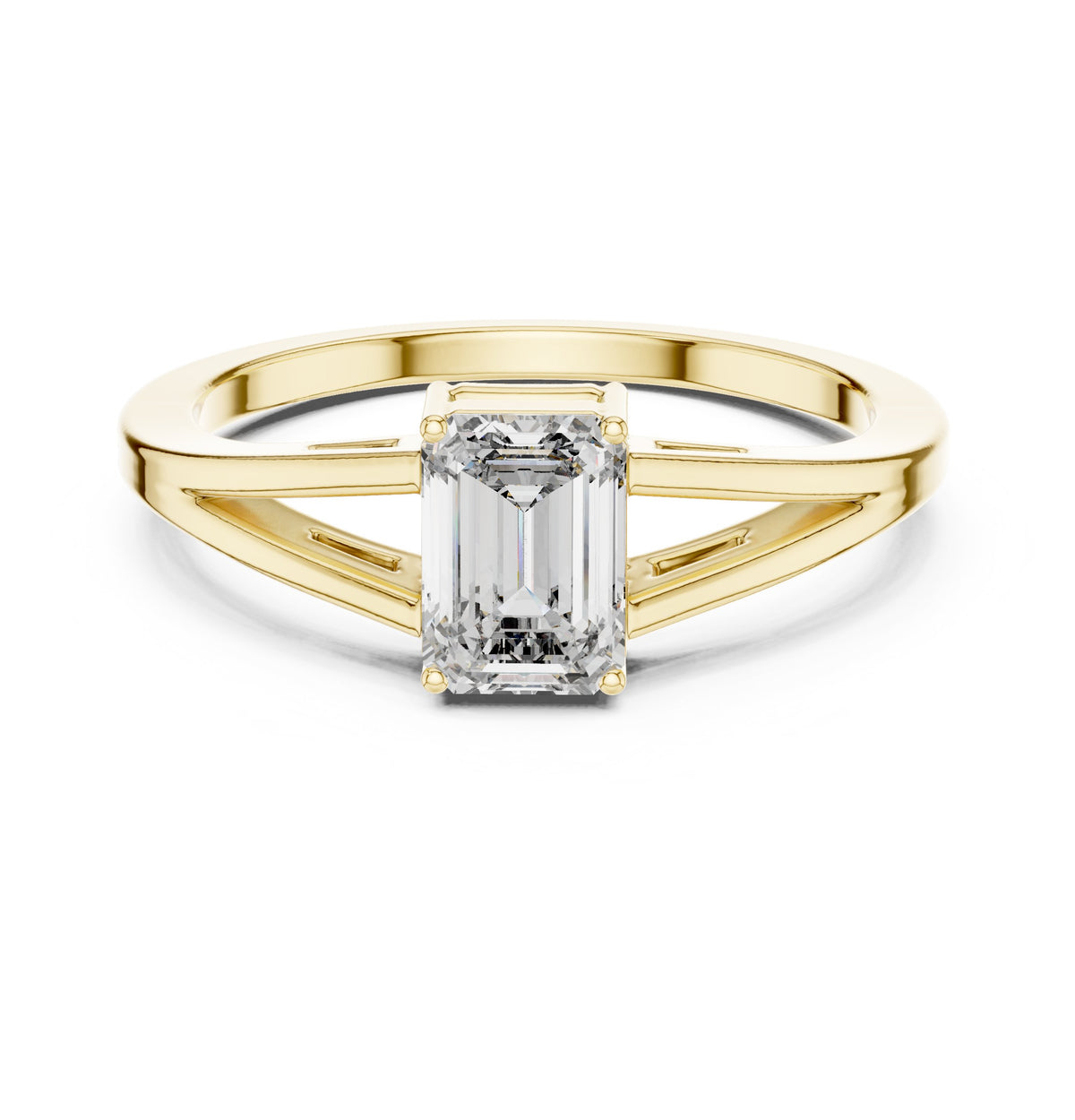 Emerald Cut Split Shank Solitaire Engagement Ring