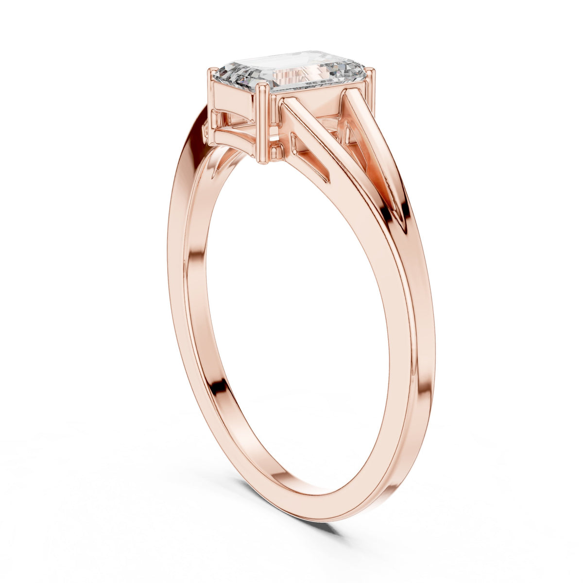 Emerald Cut Split Shank Solitaire Engagement Ring