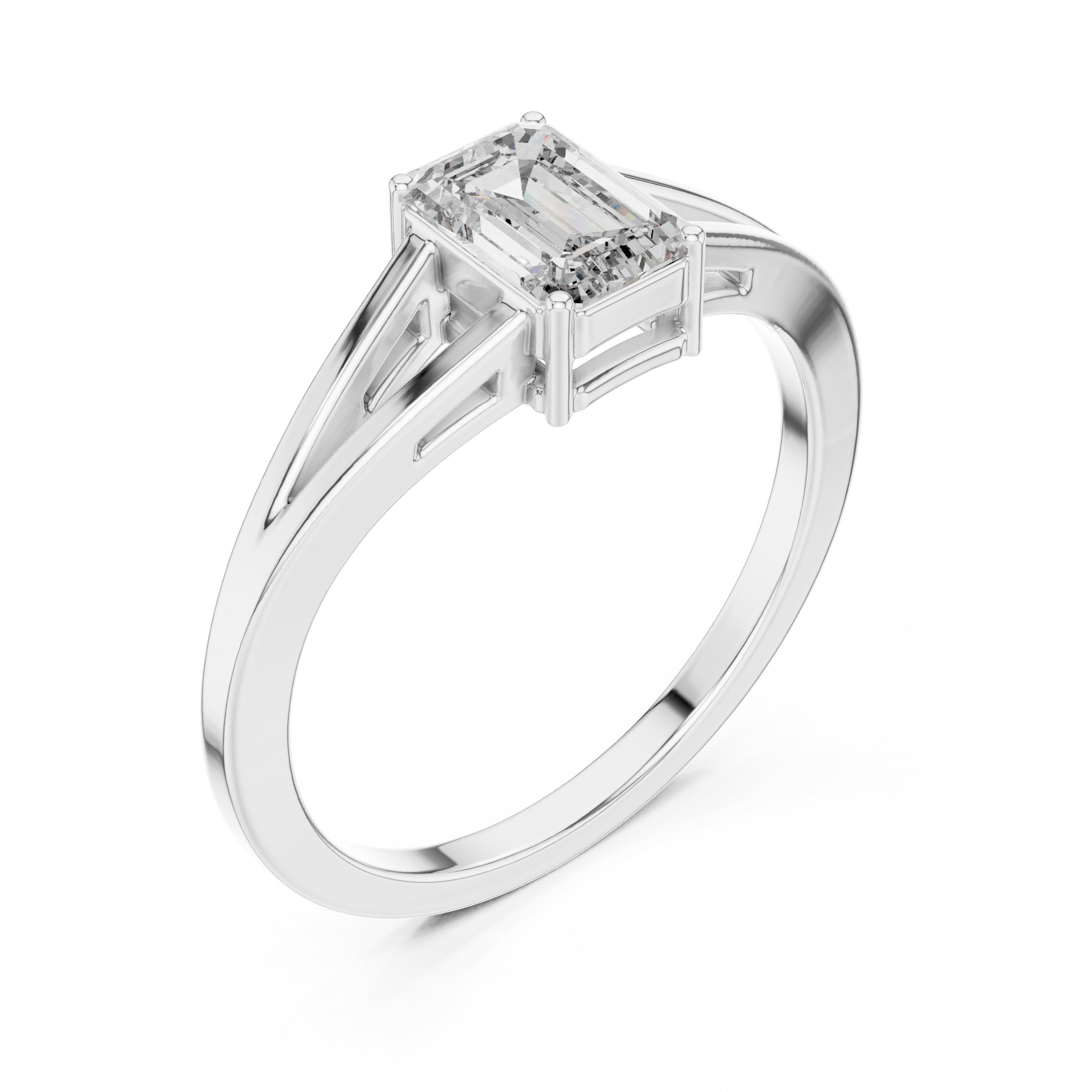 Emerald Cut Split Shank Solitaire Engagement Ring in White Gold - VYKA Diamonds