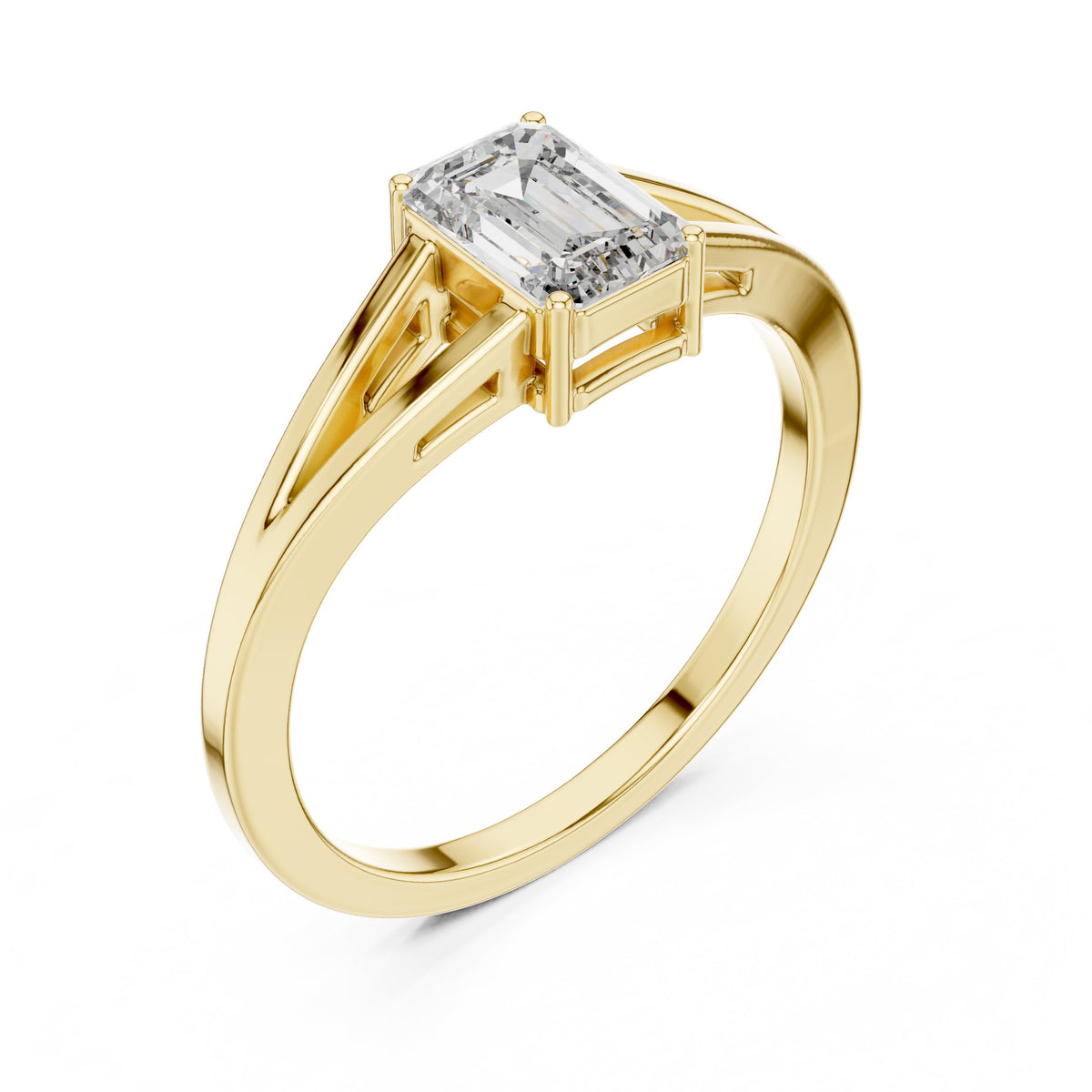 Emerald Cut Split Shank Solitaire Engagement Ring