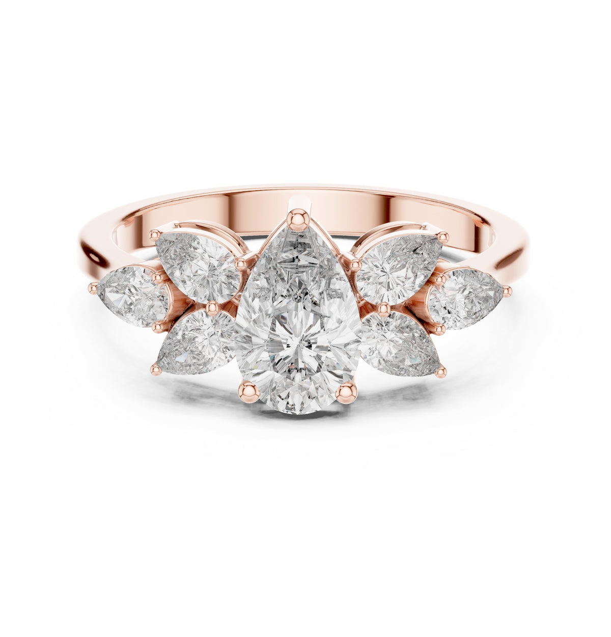 Pear Diamond Marquise Crown Halo Engagement Ring