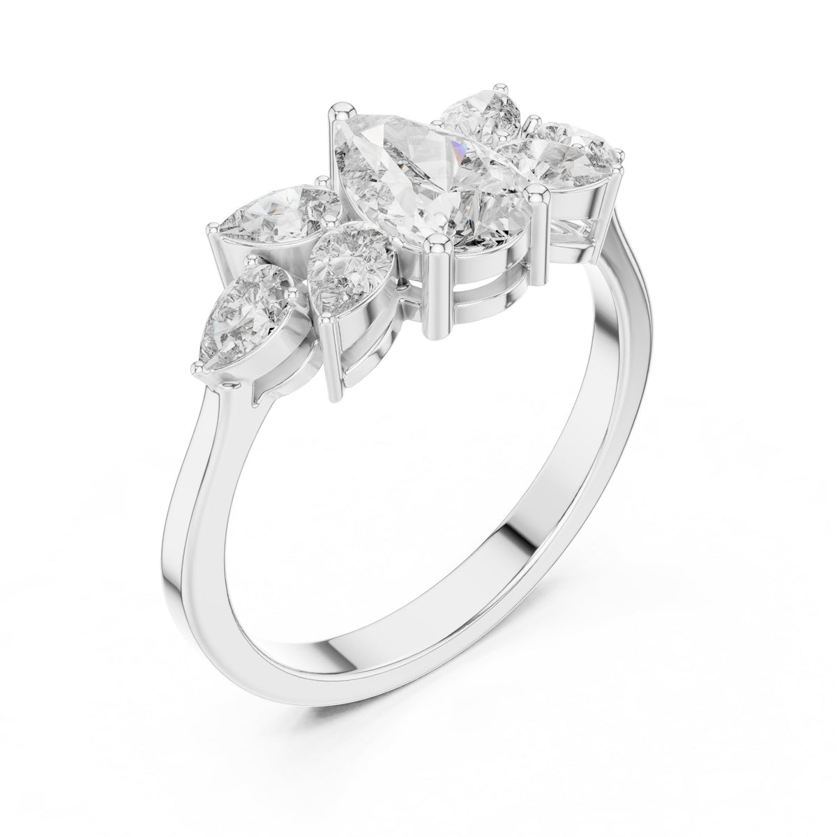 Pear Diamond Marquise Crown Halo Engagement Ring