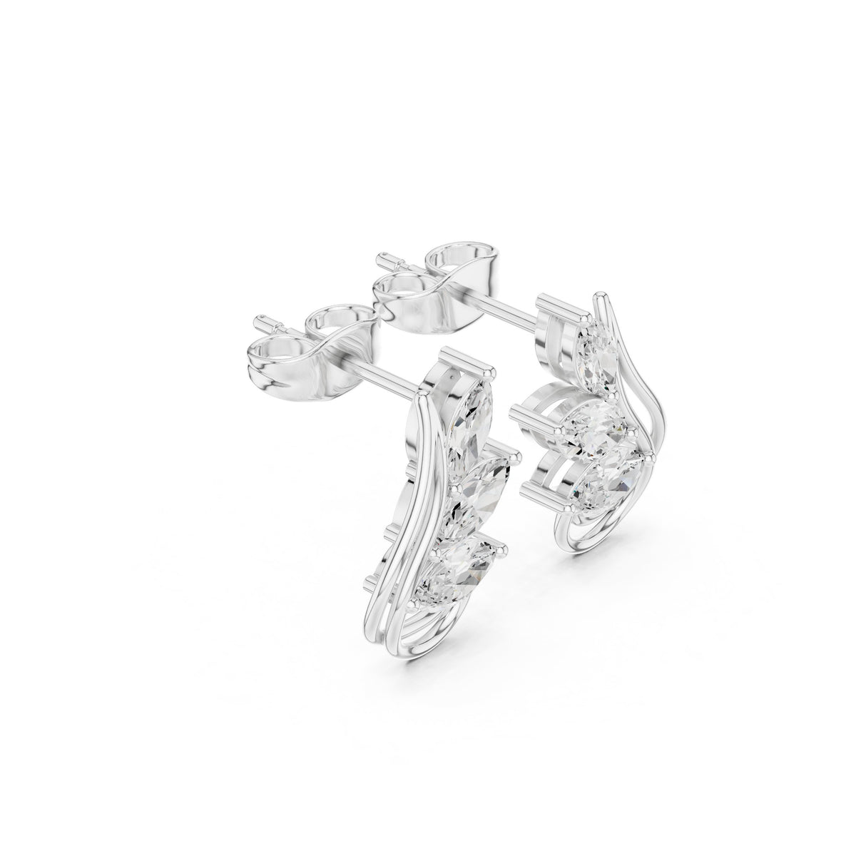 أقراط ألماس ماركيز بورقة ملتفّة in White Gold - VYKA Diamonds