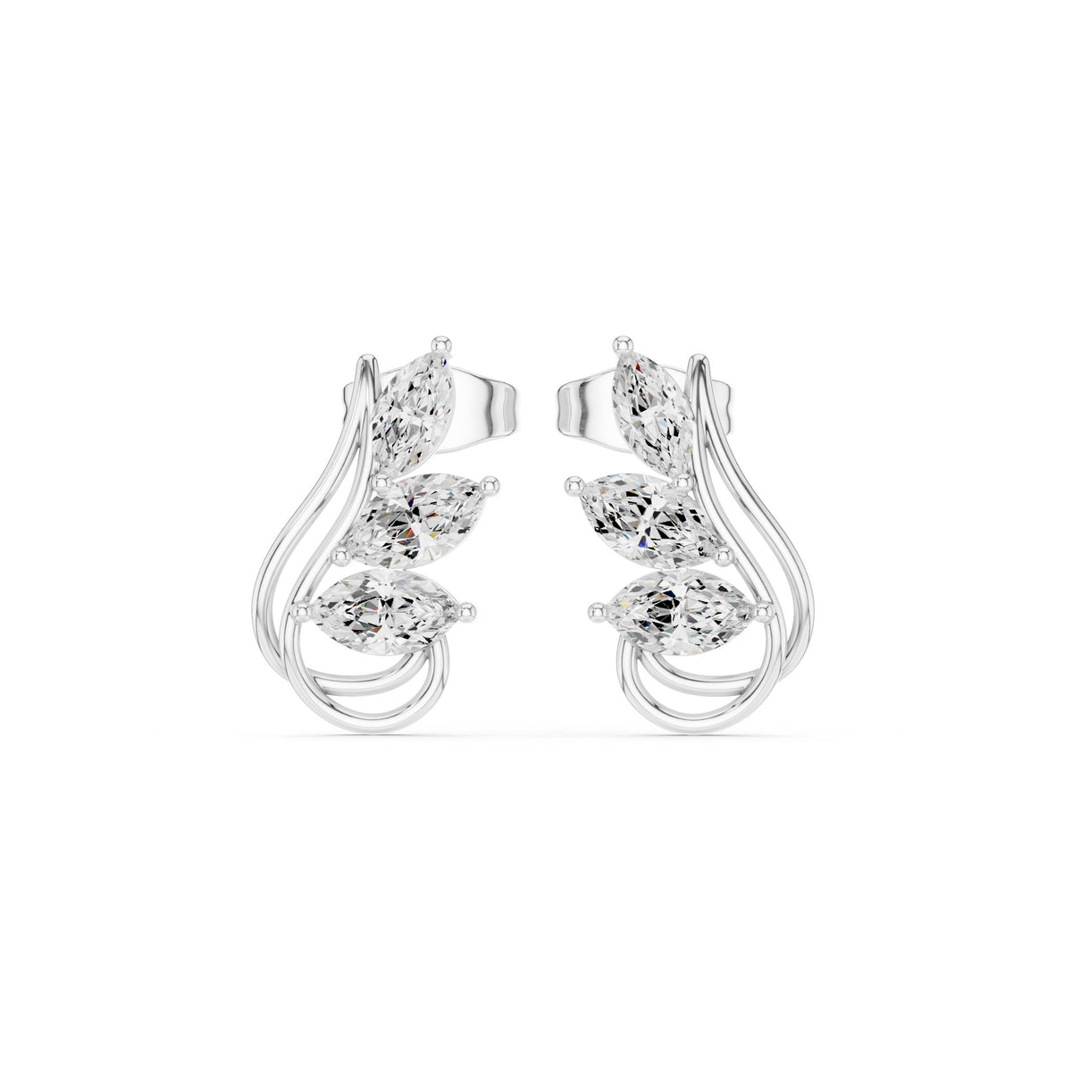 أقراط ألماس ماركيز بورقة ملتفّة in White Gold - VYKA Diamonds
