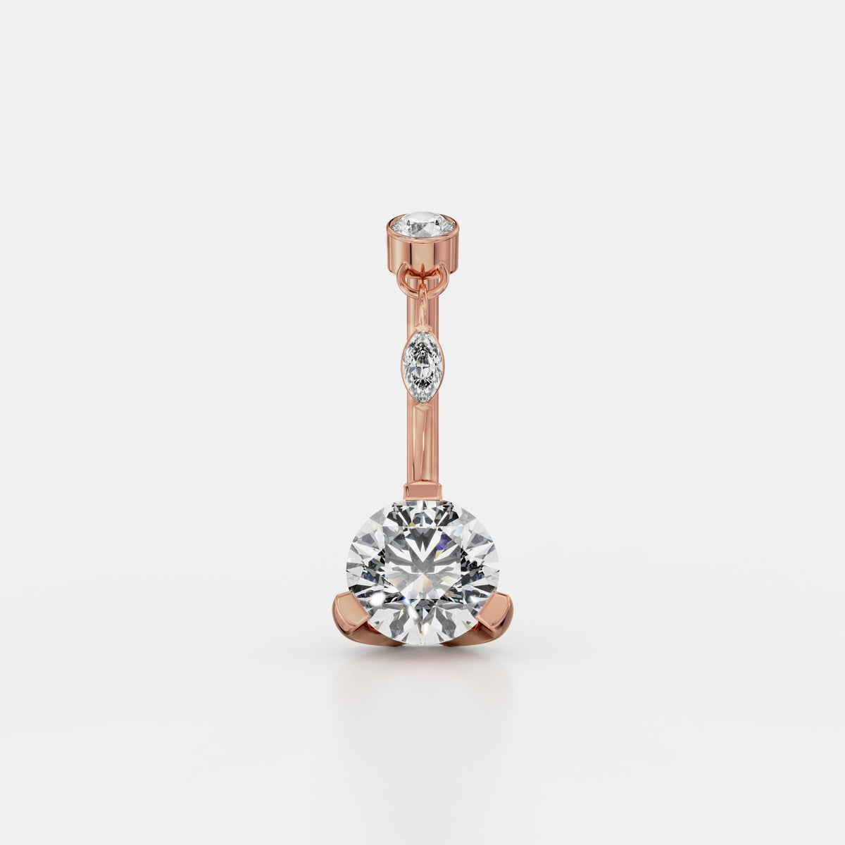 حلق سُرّة سوليتير بألماسة مستديرة ومدلّاة ماركيز in Rose Gold - VYKA Diamonds