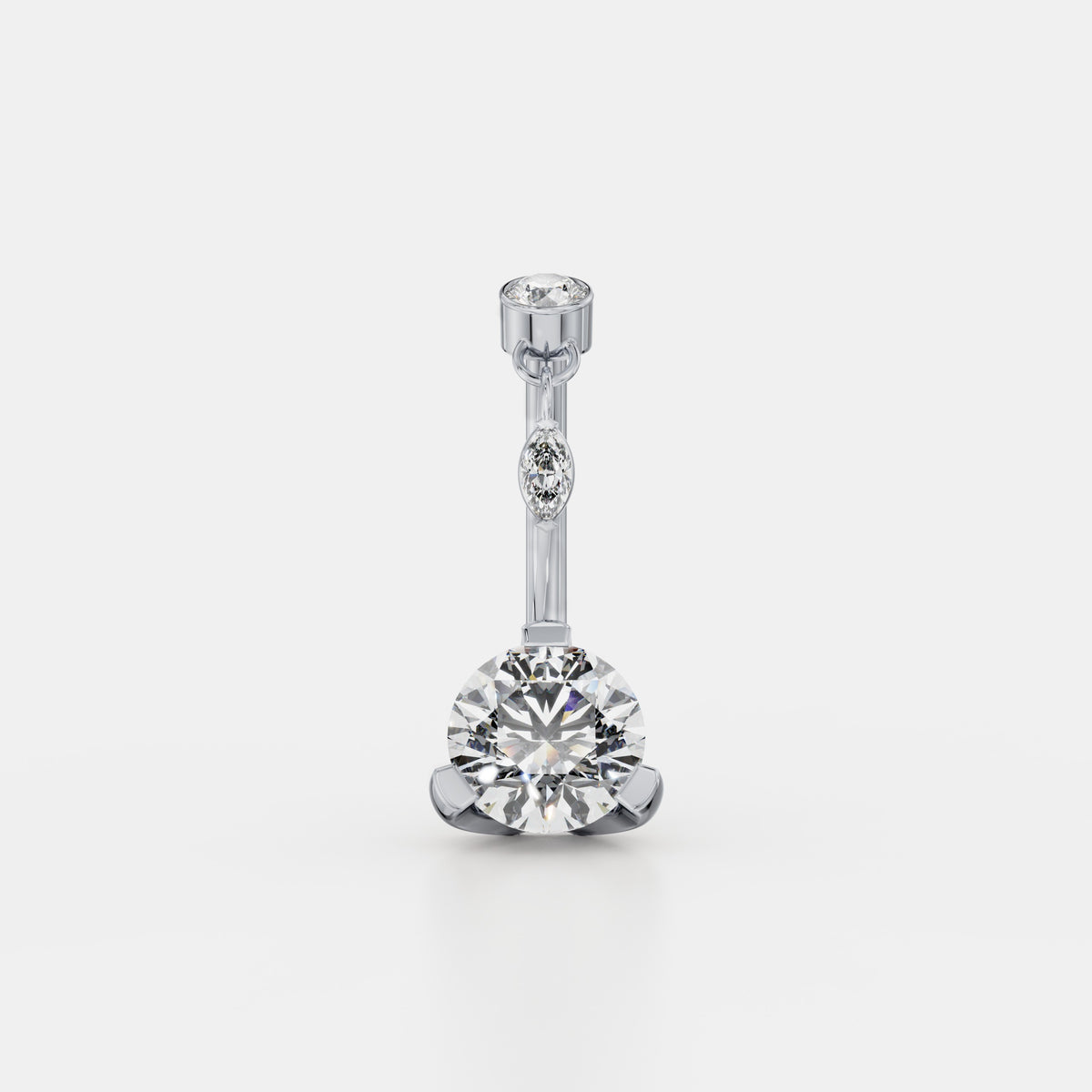Round Solitaire Diamond Belly Ring with Marquise Charm